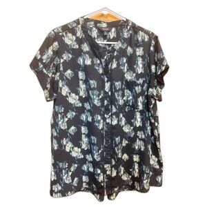 Simply Vera Vera Wang XL Black Abstract Print Short Sleeve Blouse Top